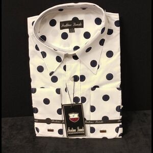 FORTINO LANDI WHT/ NAVY POLKA DOT DRESS SHIRT